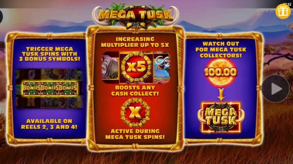 Pemandangan sabana Afrika yang indah di slot Mega Tusk